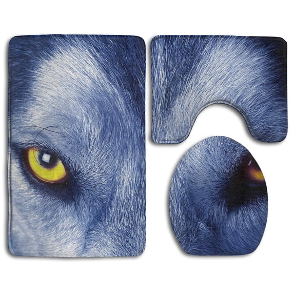 PUDMAD Cool Wolf Eye JPEG 3 Piece Bathroom Rugs Set Bath Rug Contour Mat and Toilet Lid Cover