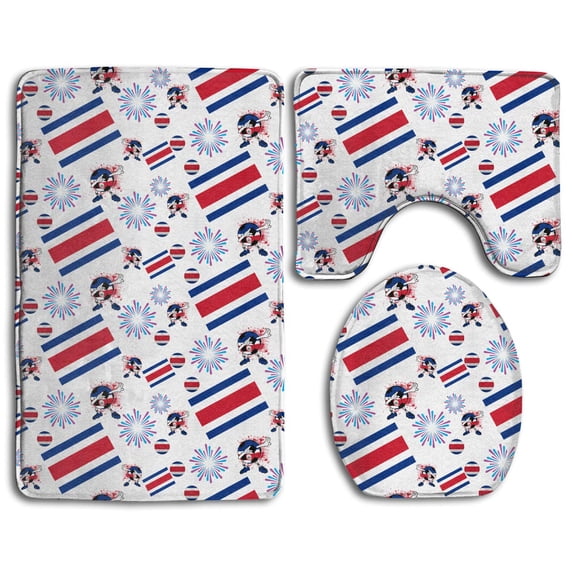 PUDMAD Costa Rica Football Team 3 Piece Bathroom Rugs Set Bath Rug Contour Mat and Toilet Lid Cover