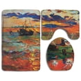 thumbnail image 1 of PUDMAD Country Collection Pastel Color Paint Sail Boats Fishing Ships Over Ocean 3 Piece Bathroom Rugs Set Bath Rug Contour Mat and Toilet Lid Cover, 1 of 2