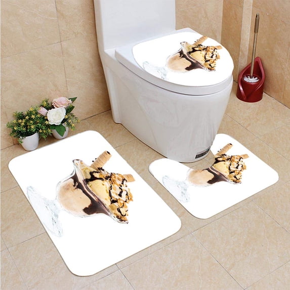 PUDMAD Coupe Denmark 3 Piece Bathroom Rugs Set Bath Rug Contour Mat and Toilet Lid Cover