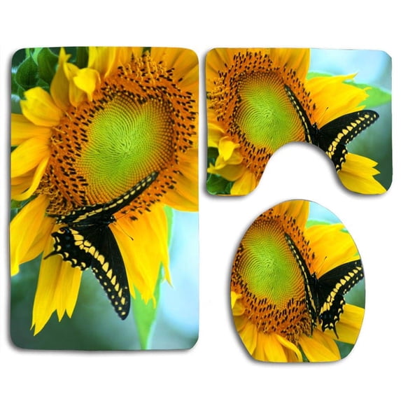 PUDMAD Cow Texture Black White 3 Piece Bathroom Rugs Set Bath Rug Contour Mat and Toilet Lid Cover