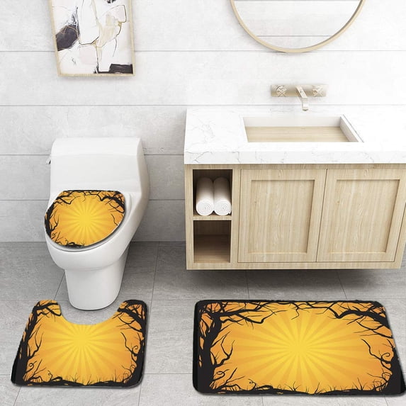 PUDMAD Creepy Woods 3 Piece Bathroom Rugs Set Bath Rug Contour Mat and Toilet Lid Cover