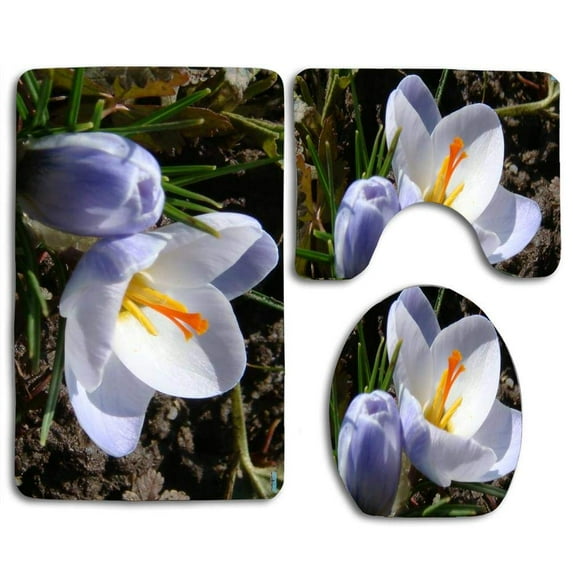 PUDMAD Crocus Blossoms 3 Piece Bathroom Rugs Set Bath Rug Contour Mat and Toilet Lid Cover