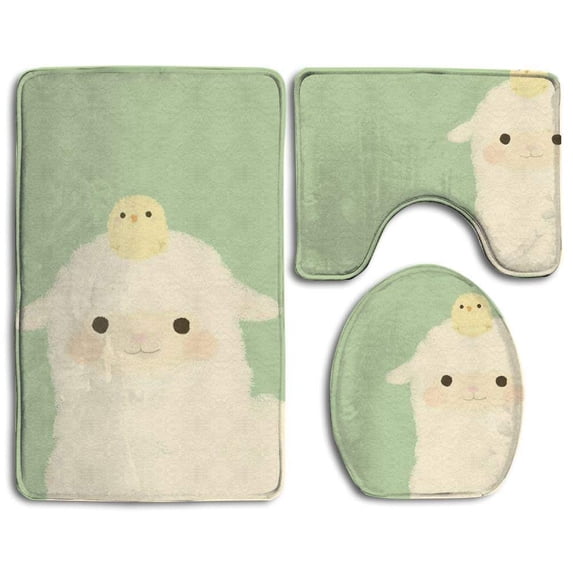 PUDMAD Cute Alpaca 3 Piece Bathroom Rugs Set Bath Rug Contour Mat and Toilet Lid Cover