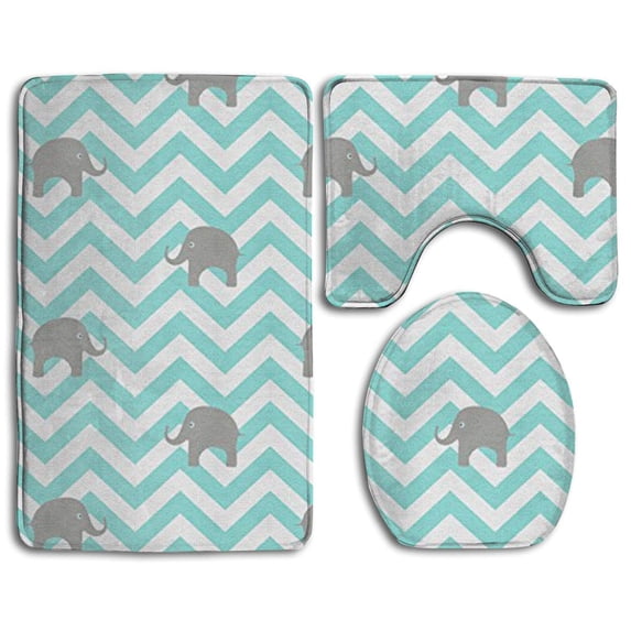 PUDMAD Cute Baby Elephants 3 Piece Bathroom Rugs Set Bath Rug Contour Mat and Toilet Lid Cover