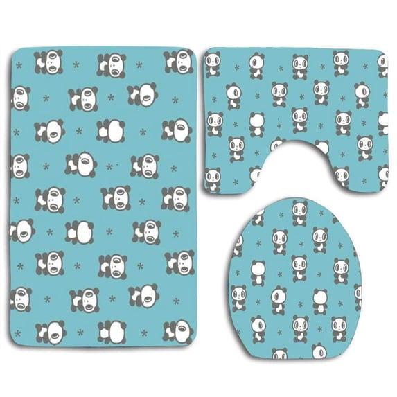 PUDMAD Cute Bear Panda 3 Piece Bathroom Rugs Set Bath Rug Contour Mat and Toilet Lid Cover