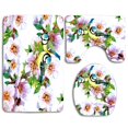 thumbnail image 1 of PUDMAD Cute Birds and Peach Blossom 3 Piece Bathroom Rugs Set Bath Rug Contour Mat and Toilet Lid Cover, 1 of 2