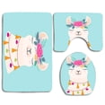 thumbnail image 1 of PUDMAD Cute Cartoon Llama Flowers 3 Piece Bathroom Rugs Set Bath Rug Contour Mat and Toilet Lid Cover, 1 of 2