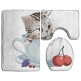 thumbnail image 1 of PUDMAD Cute Cat in Cup 3 Piece Bathroom Rugs Set Bath Rug Contour Mat and Toilet Lid Cover, 1 of 2