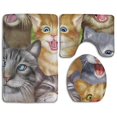 thumbnail image 1 of PUDMAD Cute Cats Selfie 3 Piece Bathroom Rugs Set Bath Rug Contour Mat and Toilet Lid Cover, 1 of 2