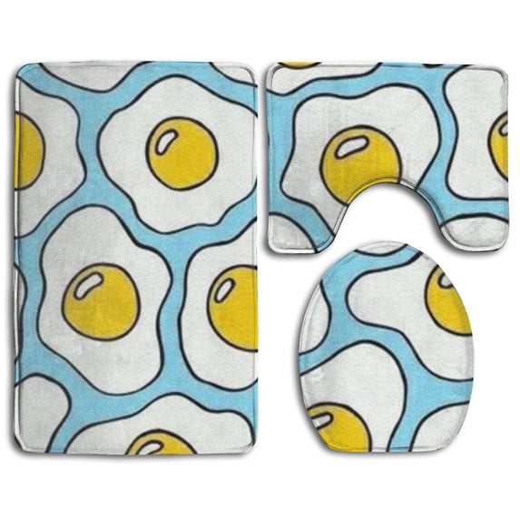 PUDMAD Cute Eggs 3 Piece Bathroom Rugs Set Bath Rug Contour Mat and Toilet Lid Cover