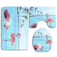 thumbnail image 1 of PUDMAD Cute Flamingo on Beach 3 Piece Bathroom Rugs Set Bath Rug Contour Mat and Toilet Lid Cover, 1 of 2