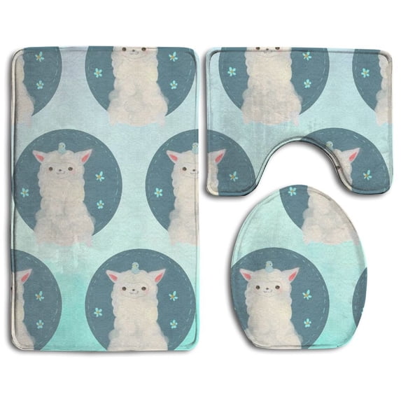 PUDMAD Cute Llama 3 Piece Bathroom Rugs Set Bath Rug Contour Mat and Toilet Lid Cover