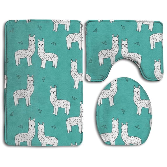 PUDMAD Cute Llamas Baby 3 Piece Bathroom Rugs Set Bath Rug Contour Mat and Toilet Lid Cover