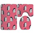 thumbnail image 1 of PUDMAD Cute Penguin Pink 3 Piece Bathroom Rugs Set Bath Rug Contour Mat and Toilet Lid Cover, 1 of 2