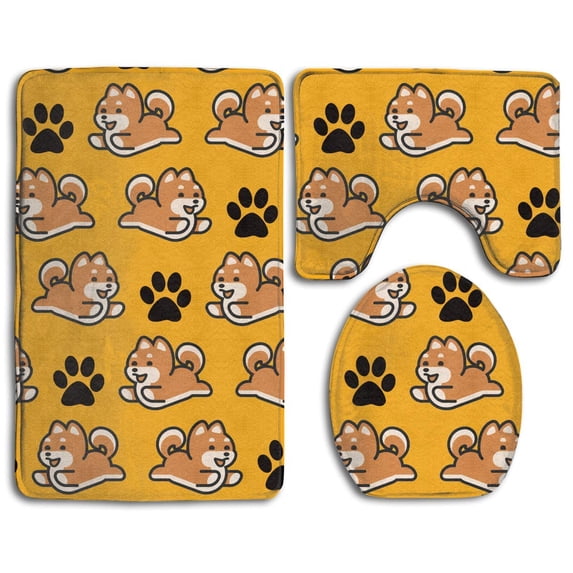PUDMAD Cute Shiba Inu Glasses Dog 3 Piece Bathroom Rugs Set Bath Rug Contour Mat and Toilet Lid Cover