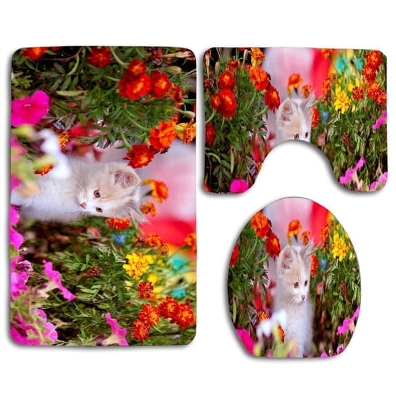 PUDMAD Cute Snail 3 Piece Bathroom Rugs Set Bath Rug Contour Mat and Toilet Lid Cover