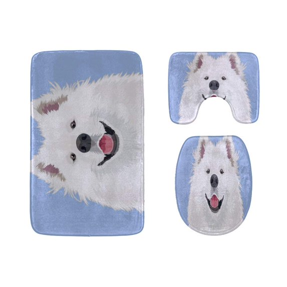 PUDMAD Cute Sweet Buddy Dog 3 Piece Bathroom Rugs Set Bath Rug Contour Mat and Toilet Lid Cover