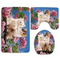 thumbnail image 1 of PUDMAD Cute Two Flowers Kittens Cats 3 Piece Bathroom Rugs Set Bath Rug Contour Mat and Toilet Lid Cover, 1 of 2