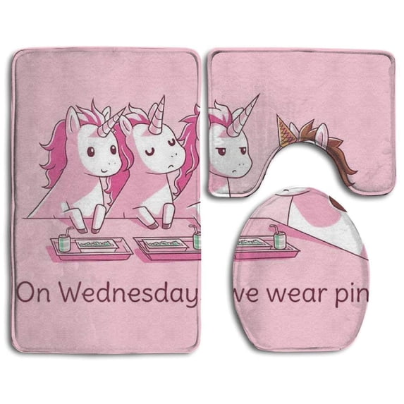 PUDMAD Cute Unicorn 3 Piece Bathroom Rugs Set Bath Rug Contour Mat and Toilet Lid Cover