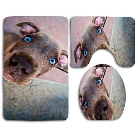 PUDMAD Cute Weimaraner Puppy 3 Piece Bathroom Rugs Set Bath Rug Contour Mat and Toilet Lid Cover