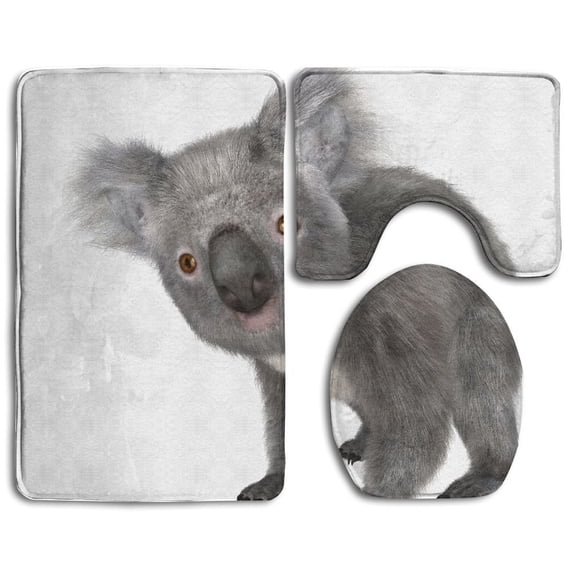 PUDMAD D Digital Render Cute Koala Isolated 3 Piece Bathroom Rugs Set Bath Rug Contour Mat and Toilet Lid Cover