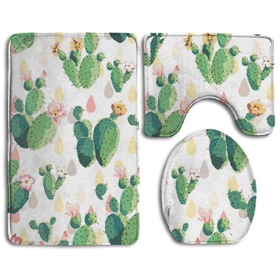 PUDMAD D Falling Feathers 3 Piece Bathroom Rugs Set Bath Rug Contour Mat and Toilet Lid Cover