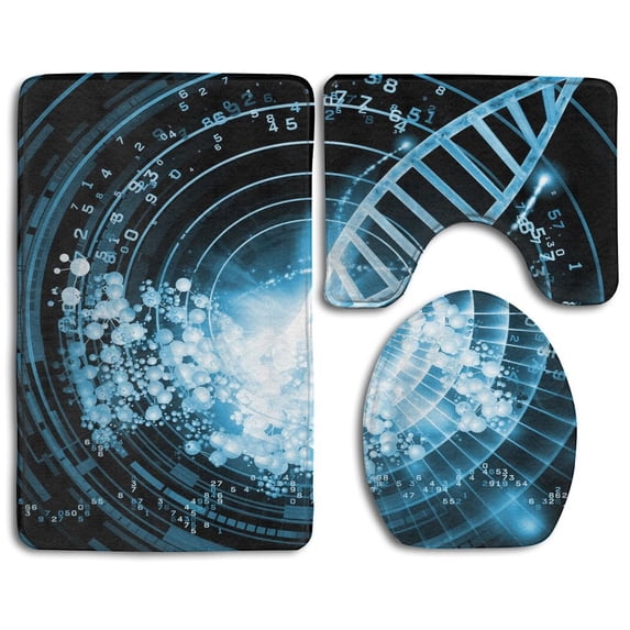 PUDMAD DNA Science 3 Piece Bathroom Rugs Set Bath Rug Contour Mat and Toilet Lid Cover