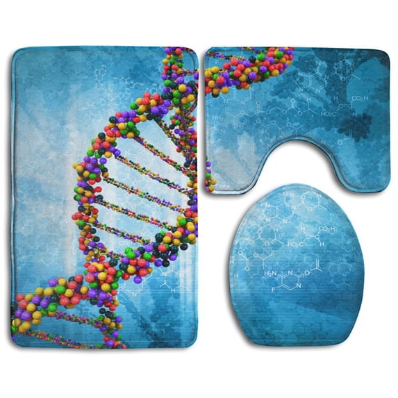 PUDMAD DNA Science 3 Piece Bathroom Rugs Set Bath Rug Contour Mat and Toilet Lid Cover