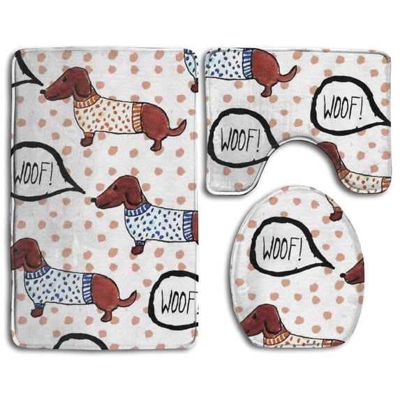 PUDMAD Dachshund Fun 3 Piece Bathroom Rugs Set Bath Rug Contour Mat and Toilet Lid Cover