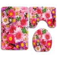 thumbnail image 1 of PUDMAD Daisies Mums 3 Piece Bathroom Rugs Set Bath Rug Contour Mat and Toilet Lid Cover, 1 of 2