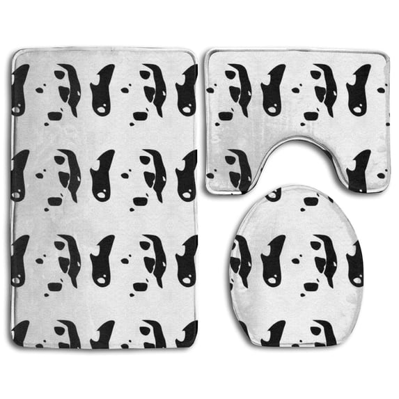 PUDMAD Dalmatian 3 Piece Bathroom Rugs Set Bath Rug Contour Mat and Toilet Lid Cover