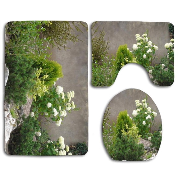 PUDMAD Dark Plant Group 3 Piece Bathroom Rugs Set Bath Rug Contour Mat and Toilet Lid Cover