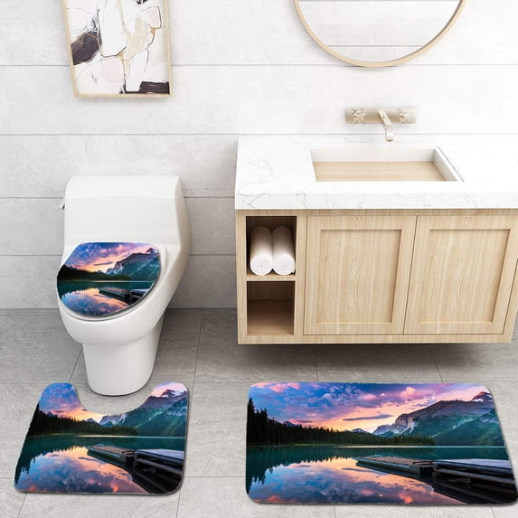 PUDMAD Dawn at Maligne Lake 3 Piece Bathroom Rugs Set Bath Rug Contour Mat and Toilet Lid Cover