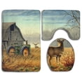 thumbnail image 1 of PUDMAD Deer and Tractor 3 Piece Bathroom Rugs Set Bath Rug Contour Mat and Toilet Lid Cover, 1 of 2