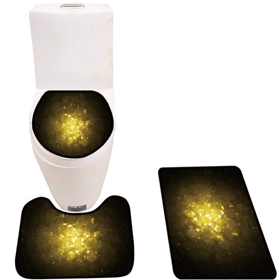 PUDMAD Defocuse g Sparkle Glitter Lights Background Glitter Bokeh backgroun 3 Piece Bathroom Rugs Set Bath Rug Contour Mat and Toilet Lid Cover