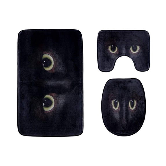 PUDMAD Delicate Cat Eyes 3 Piece Bathroom Rugs Set Bath Rug Contour Mat and Toilet Lid Cover
