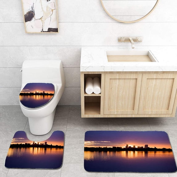 PUDMAD Denver Skyline 3 Piece Bathroom Rugs Set Bath Rug Contour Mat and Toilet Lid Cover