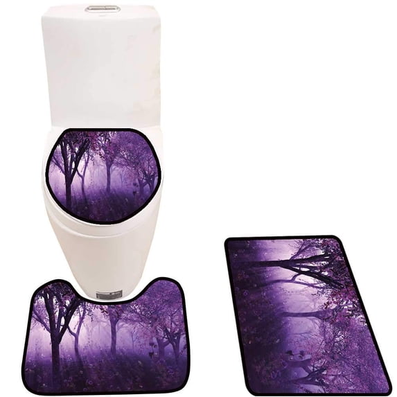 PUDMAD Depositpos stocklavender Forest 3 Piece Bathroom Rugs Set Bath Rug Contour Mat and Toilet Lid Cover