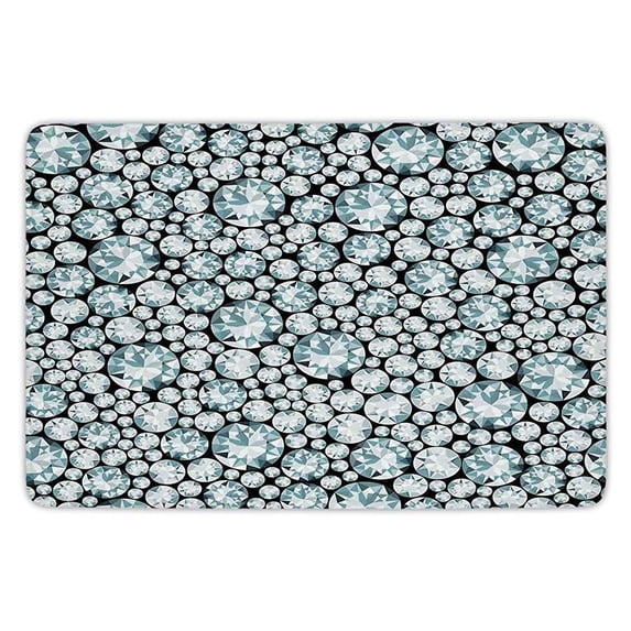PUDMAD Diamond DecorSilver Diamonds on Treasure Island Digital Prints rations DecorativeBlack Blue 3 Piece Bathroom Rugs Set Bath Rug Contour Mat and Toilet Lid Cover