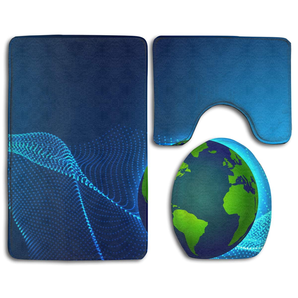 PUDMAD Digital Earth World Map Dots 3 Piece Bathroom Rugs Set Bath Rug ...