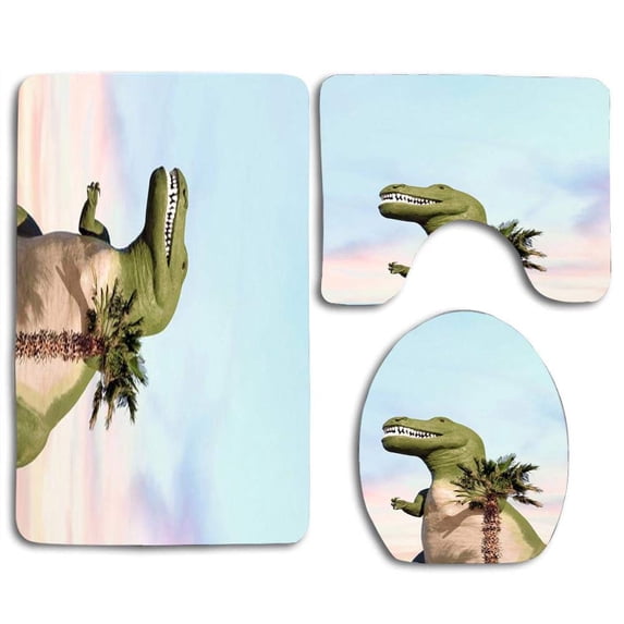 PUDMAD Dinosaur 3 Piece Bathroom Rugs Set Bath Rug Contour Mat and Toilet Lid Cover