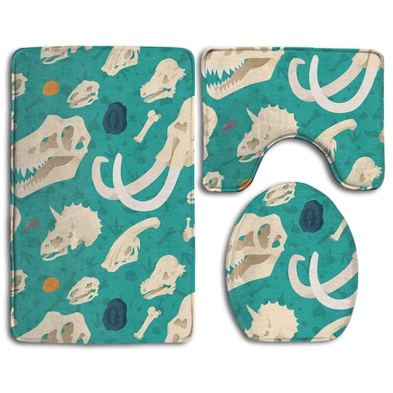 PUDMAD Dinosaurs 3 Piece Bathroom Rugs Set Bath Rug Contour Mat and Toilet Lid Cover