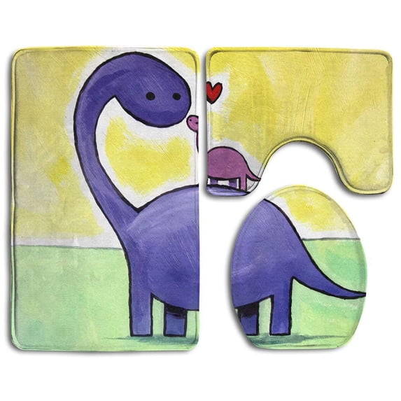 PUDMAD Dinosaurs Love 3 Piece Bathroom Rugs Set Bath Rug Contour Mat and Toilet Lid Cover