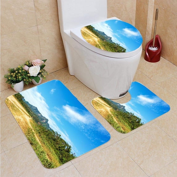 PUDMAD Dirt Road Jungle Hills 3 Piece Bathroom Rugs Set Bath Rug Contour Mat and Toilet Lid Cover