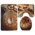 thumbnail image 1 of PUDMAD Distinct Vintage Pocket Wacth 3 Piece Bathroom Rugs Set Bath Rug Contour Mat and Toilet Lid Cover, 1 of 2