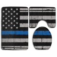 thumbnail image 1 of PUDMAD Distressed Thin Blue Line Flag 3 Piece Bathroom Rugs Set Bath Rug Contour Mat and Toilet Lid Cover, 1 of 2