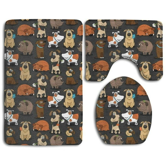 PUDMAD Dog 3 Piece Bathroom Rugs Set Bath Rug Contour Mat and Toilet Lid Cover