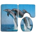 thumbnail image 1 of PUDMAD Dolphin Jump 3 Piece Bathroom Rugs Set Bath Rug Contour Mat and Toilet Lid Cover, 1 of 2
