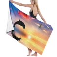 thumbnail image 1 of PUDMAD Dolphins Jump Ocean Sunset 3 Piece Bathroom Rugs Set Bath Rug Contour Mat and Toilet Lid Cover, 1 of 2